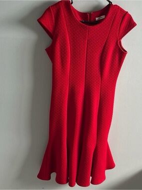 Calvin Klein Red Cap Sleeve Fit-and-Flare Midi Dress size 6 petite Red